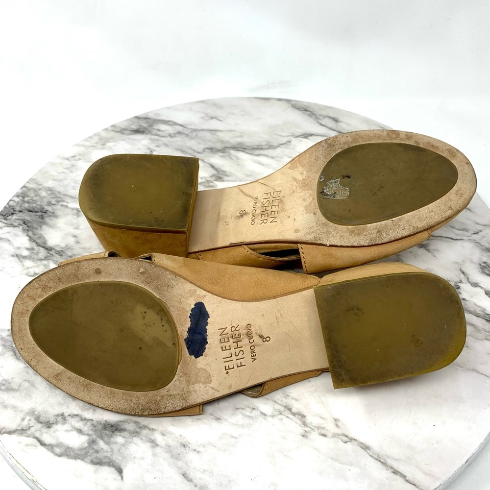 Eileen Fisher Haven Sand Nubuck Open Toe Block Heel Sandal Slides 8 Neutral Chic - Picture 8 of 15